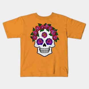 Halloween Skull with Rainbow Roses Kids T-Shirt